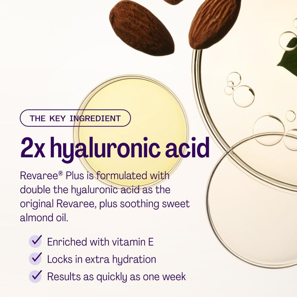 Hyaluronic acid and sweet almond oil highlighted for gentle, hydrating moisture.