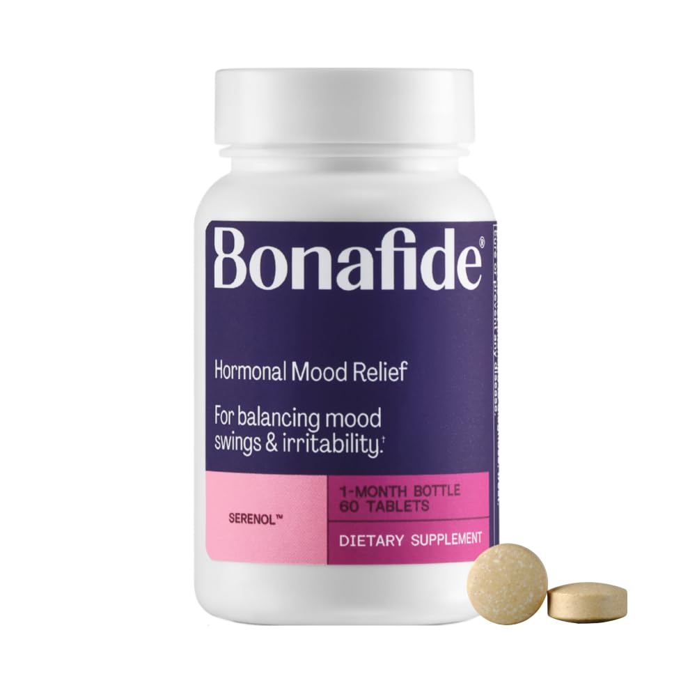 Bonafide Serenol bottle front view showing premium packaging for PMS relief