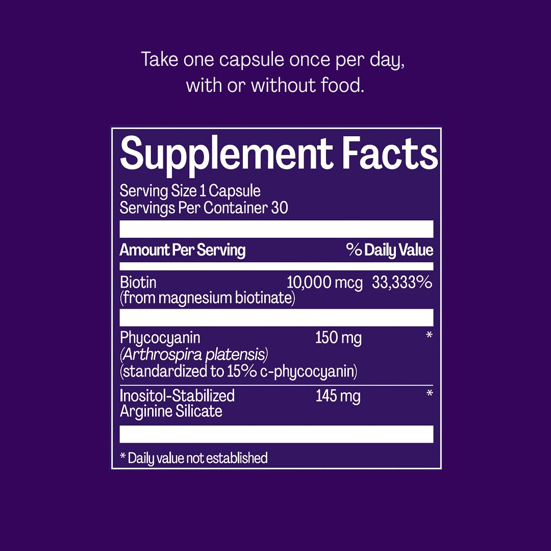 Bonafide Silvessa ingredients: biotin, arginine silicate, phycocyanin for support