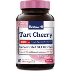 Bonawell Tart Cherry Capsules bottle highlights 60:1 extract for daily use