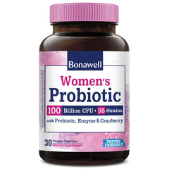 Bonawell Women Probiotics bottle-front, shelf-stable daily wellness option.