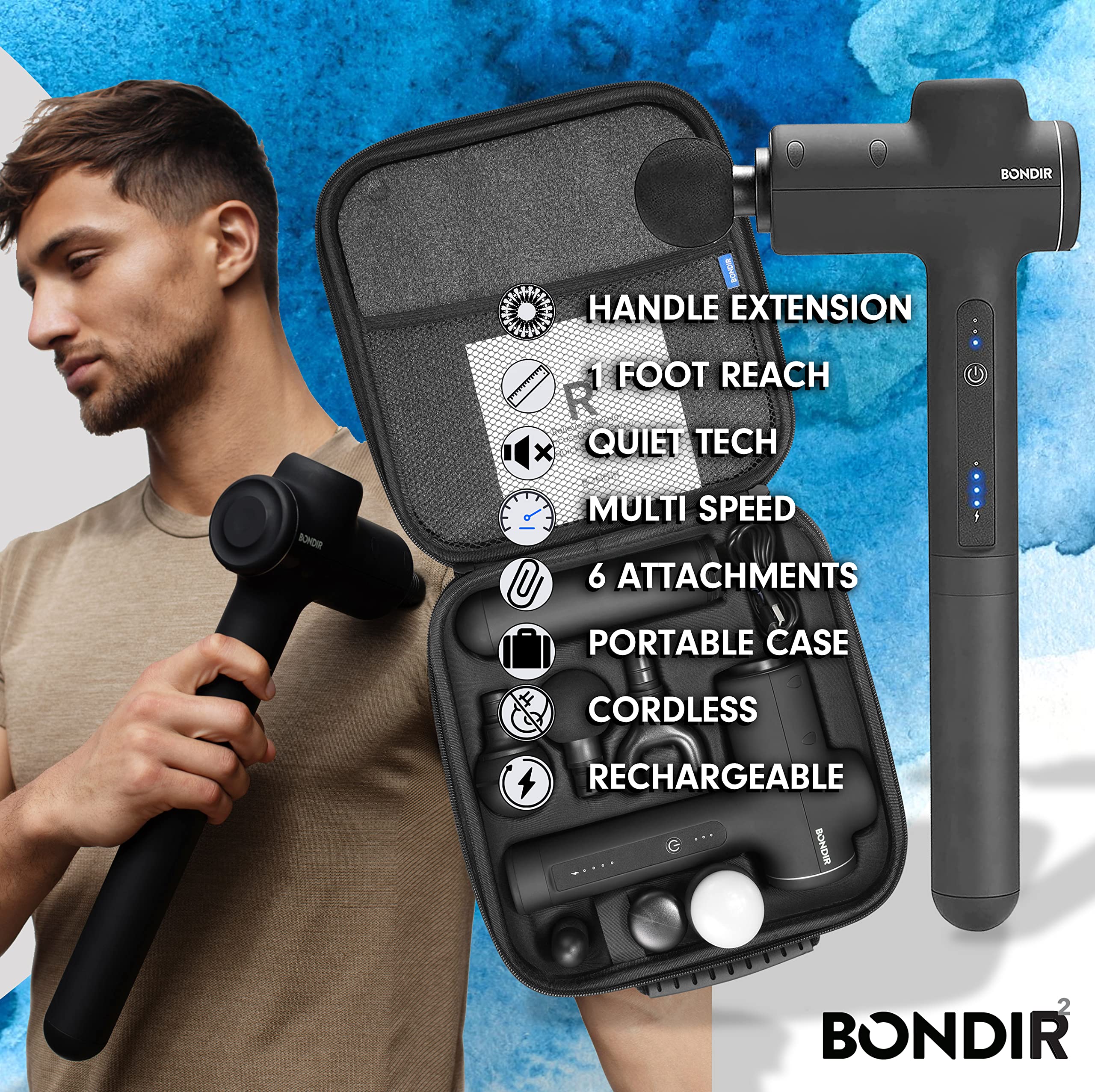 BONDIR R2 cordless rechargeable battery supports gym travel and on-the-go recovery