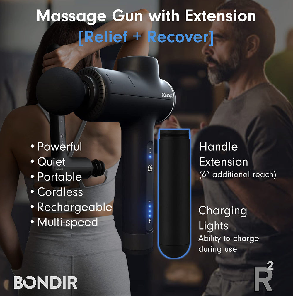 BONDIR R2 massage gun side view showing portable design for travel recovery