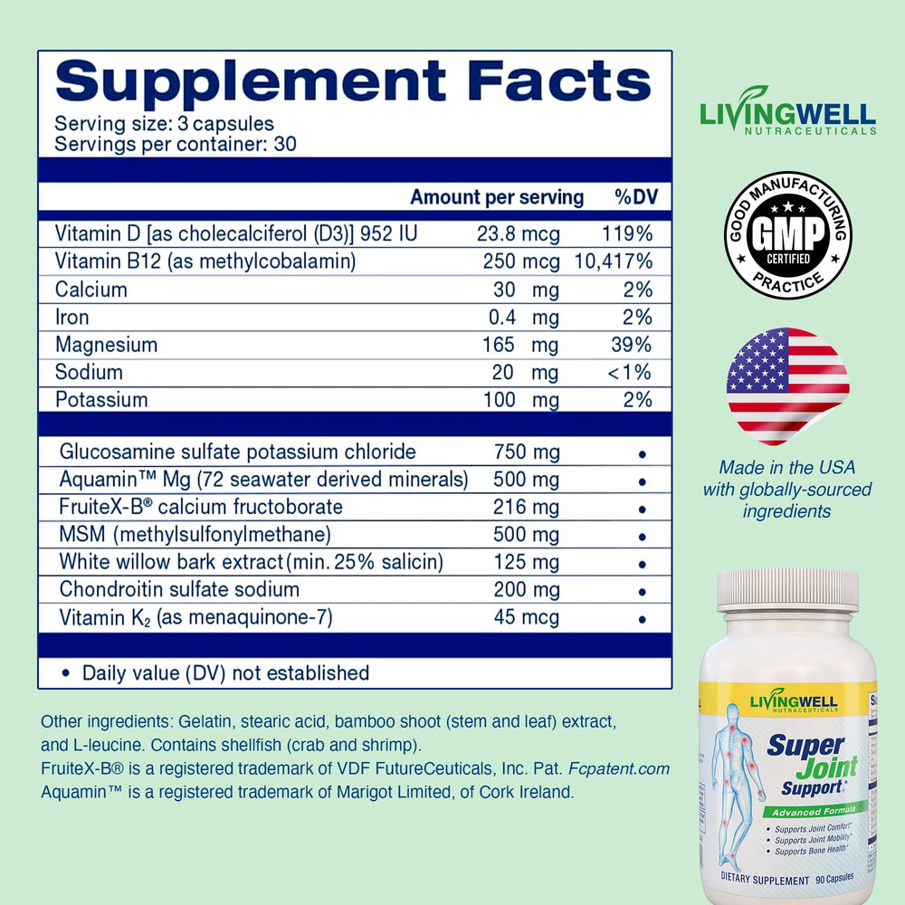 Brand packaging emphasizing bone and cartilage health support.