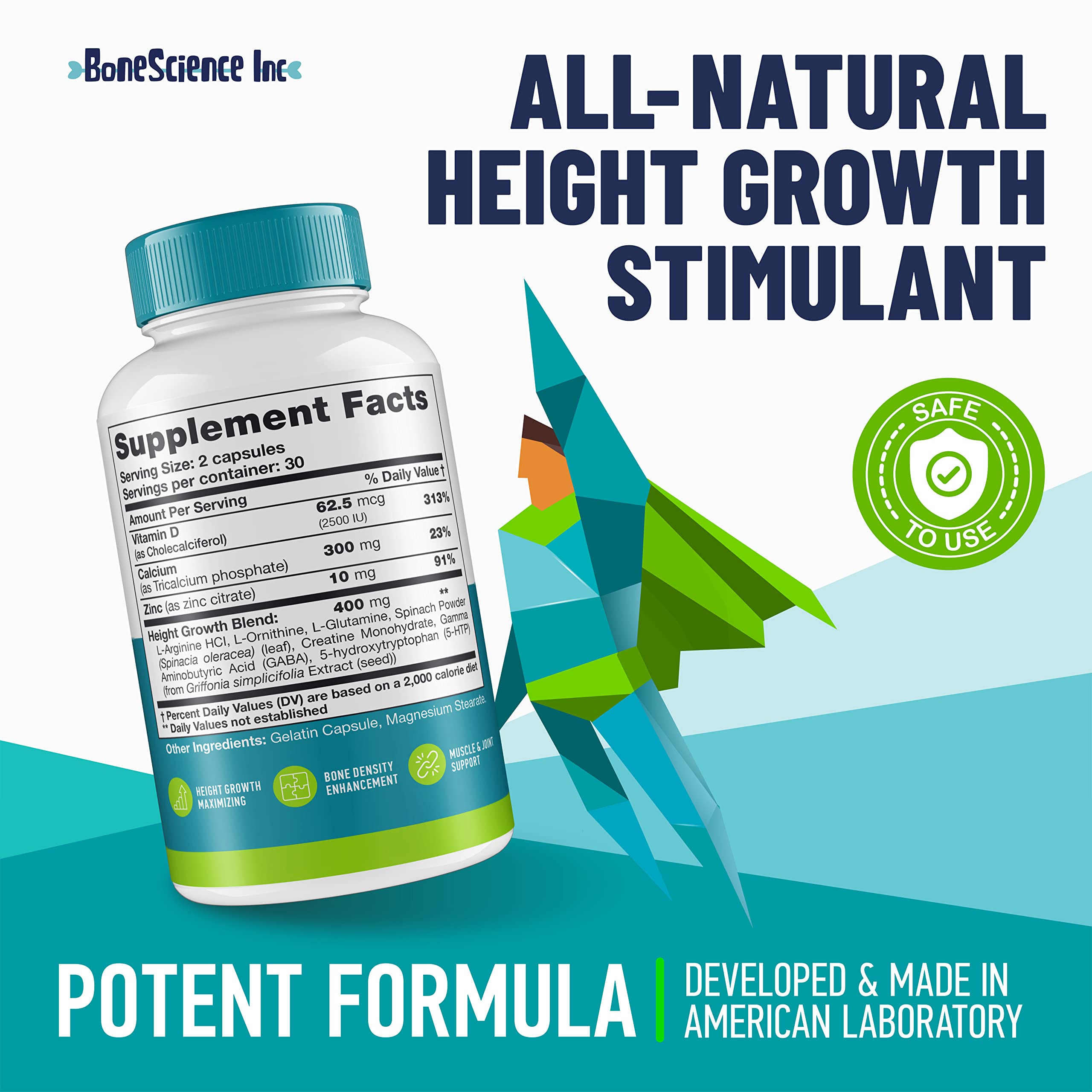 BoneScience Inc Height Growth Maximizer capsules close-up showing high bioavailability