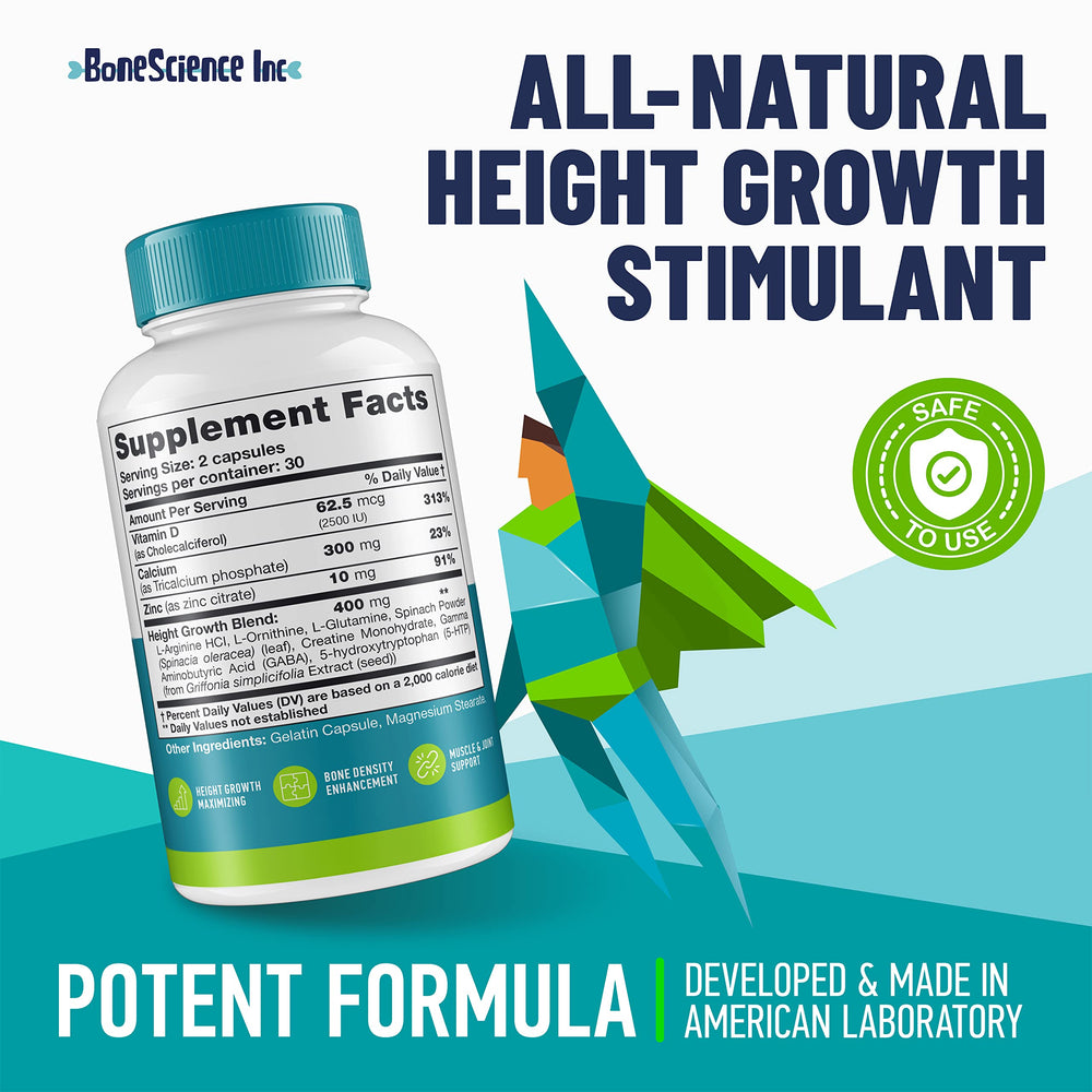 BoneScience Inc Height Growth Maximizer capsules close-up showing high bioavailability