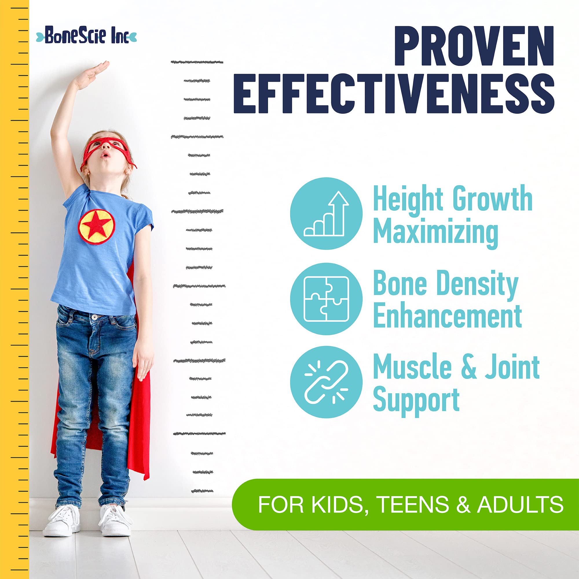 BONESCIE INC Height Growth Maximizer pack on shelf supports daily intake.