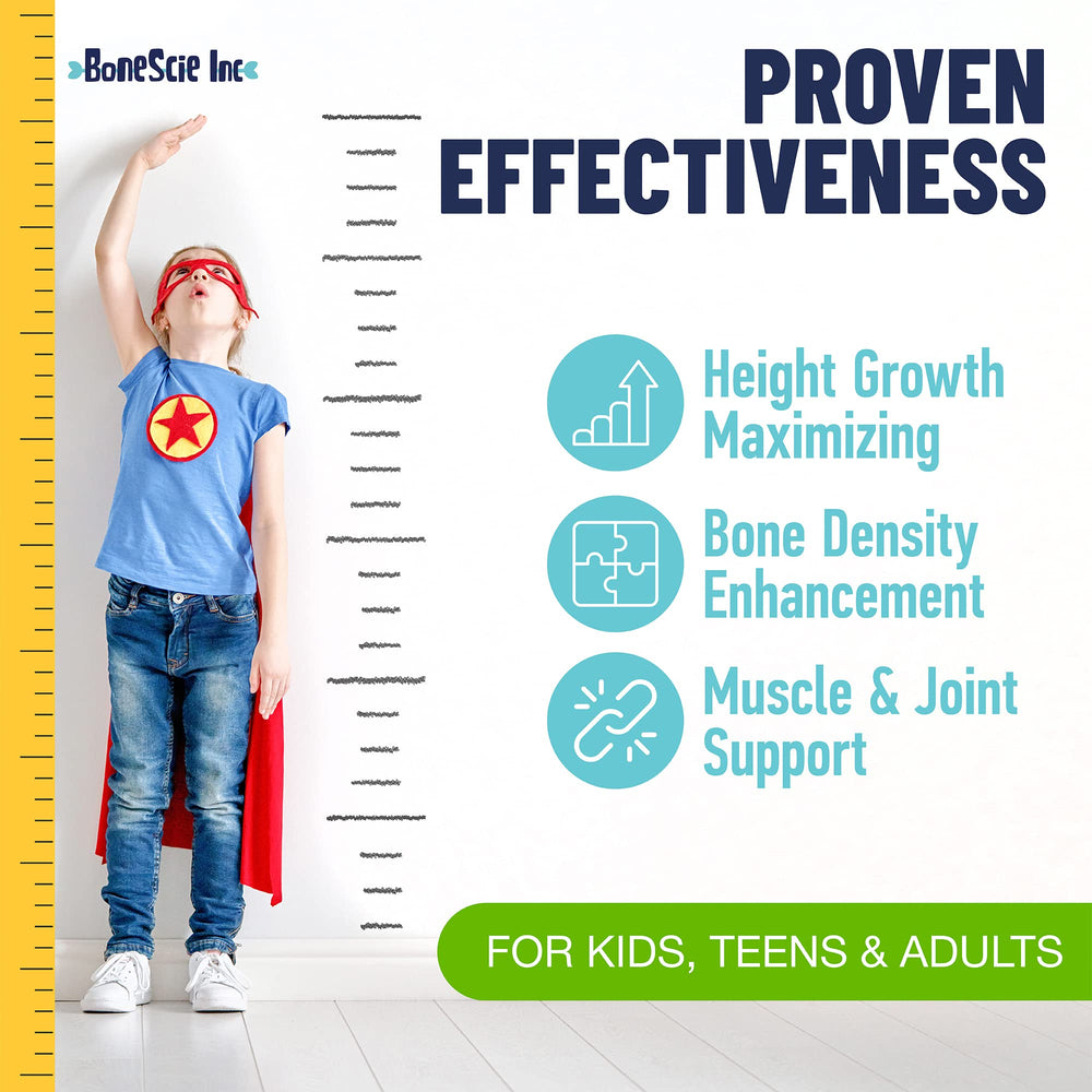 BONESCIE INC Height Growth Maximizer pack on shelf supports daily intake.