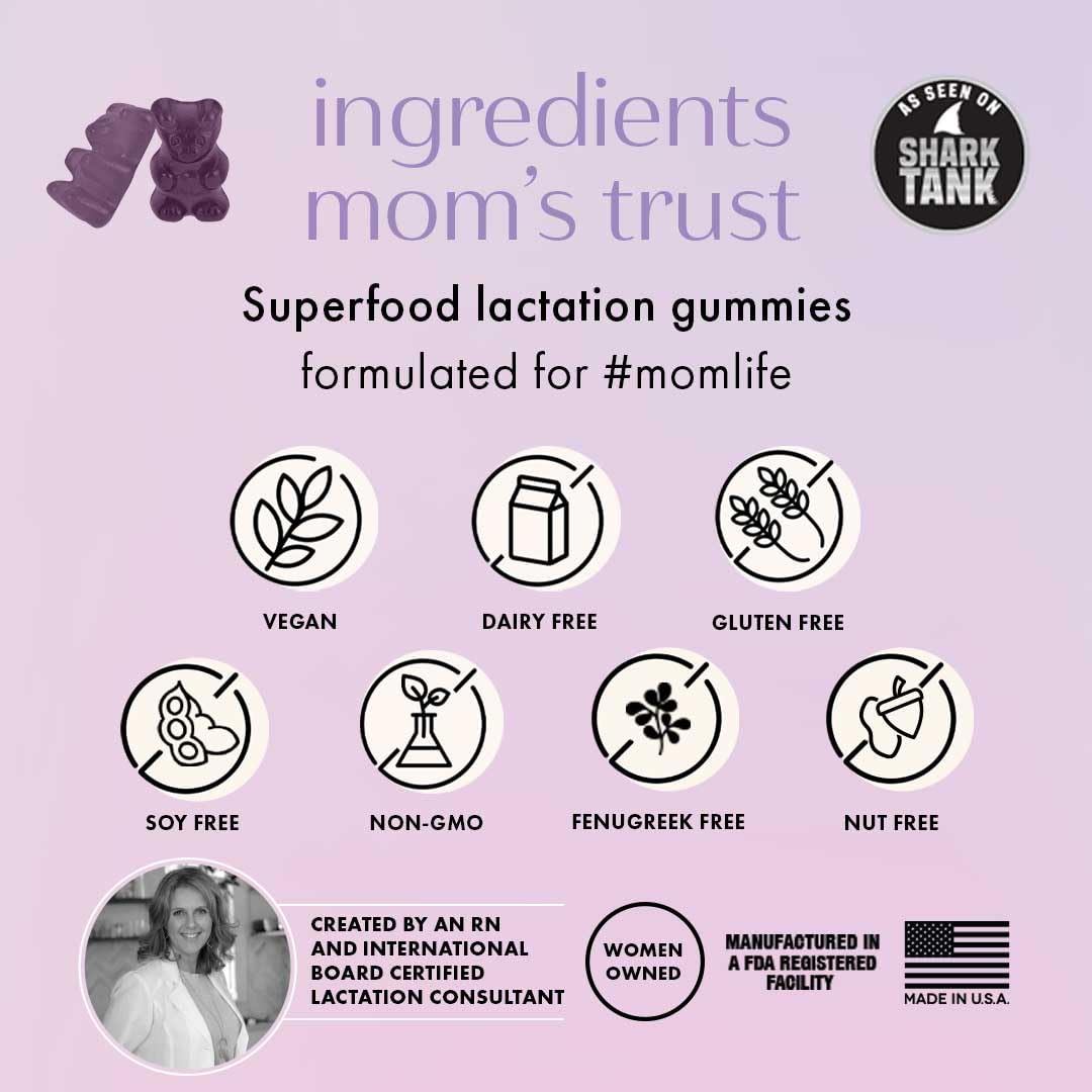 Boobie Bears gummies bottle back shows ingredients and usage.