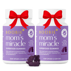 Boobie Bears lactation gummies bottle front highlights a milk-supporting blend.