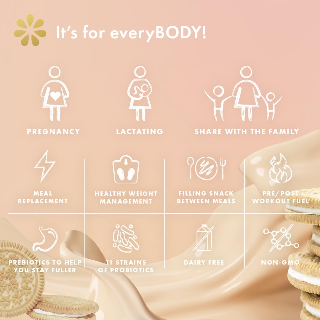 Ingredients bowl shows nine organic superfoods in Boobie Body Vanilla Cookie