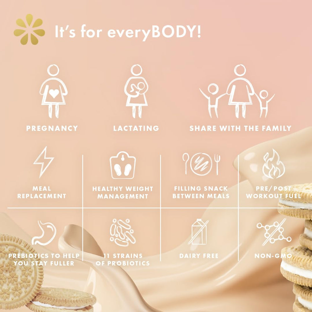 Ingredients bowl shows nine organic superfoods in Boobie Body Vanilla Cookie