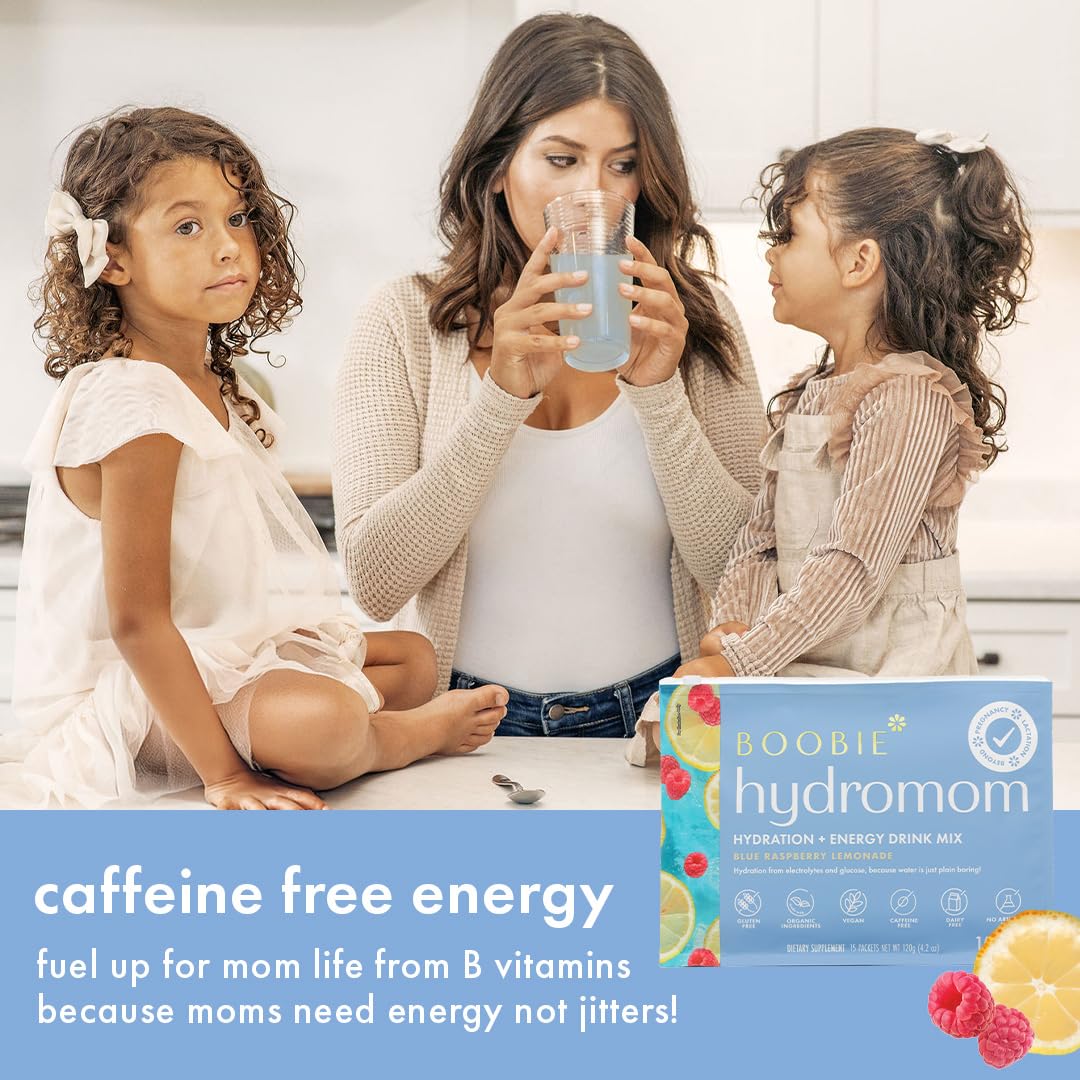 B vitamins on the label suggest caffeine-free energy support for moms.