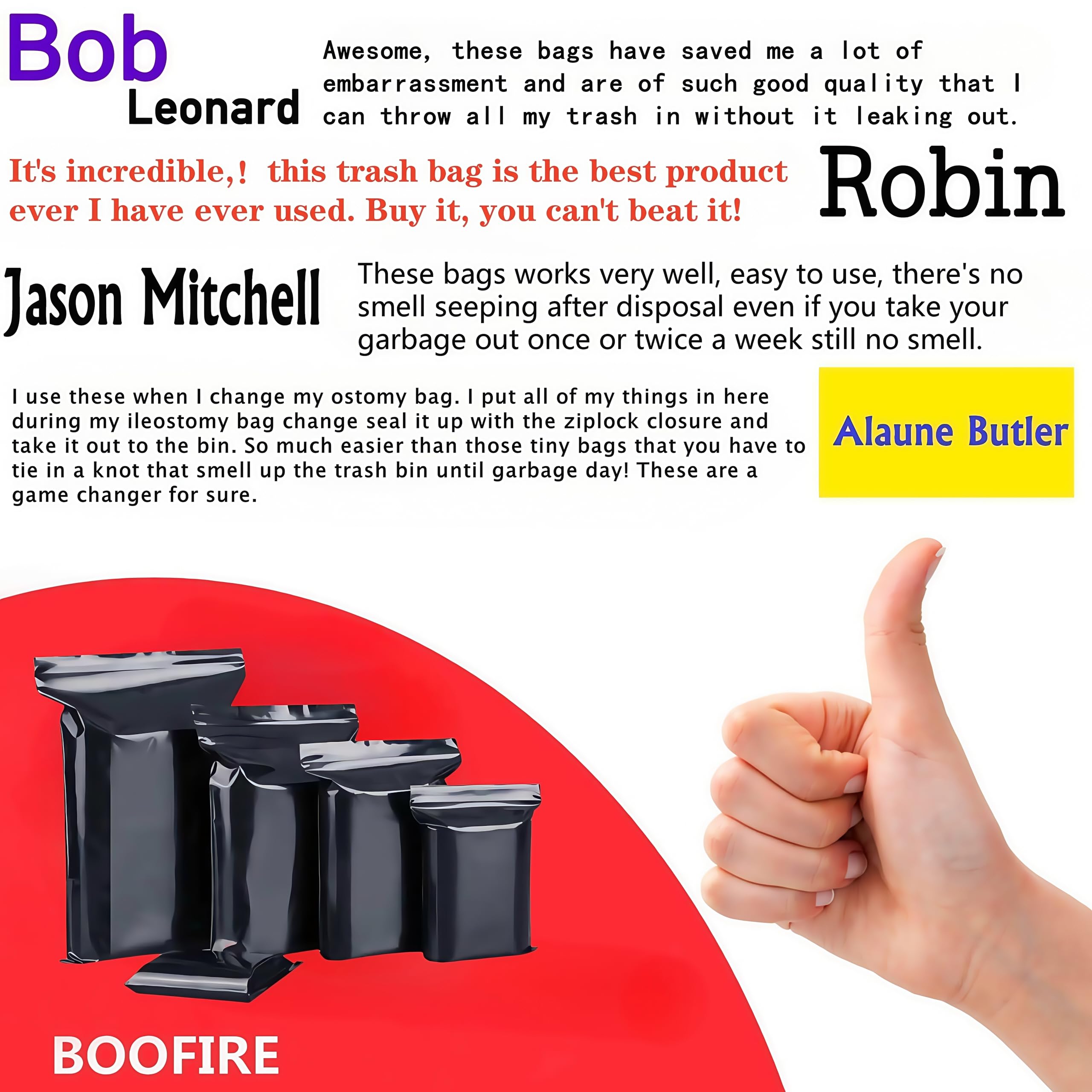 BOOFIRE odor-proof disposal bags preserve freshness and dignity during bag disposal.