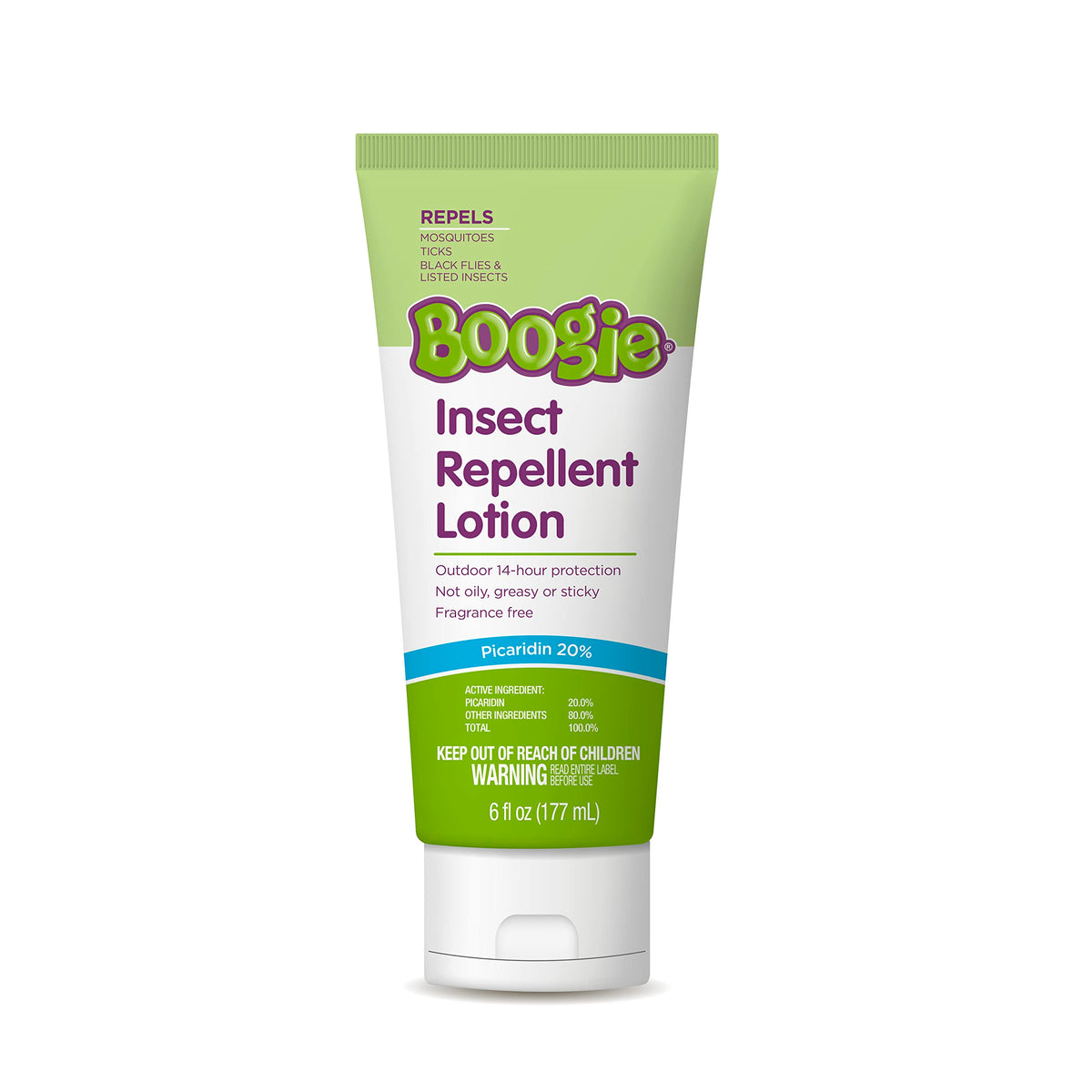 Boogie Insect Repellent Lotion bottle front view shows fragrance-free design.