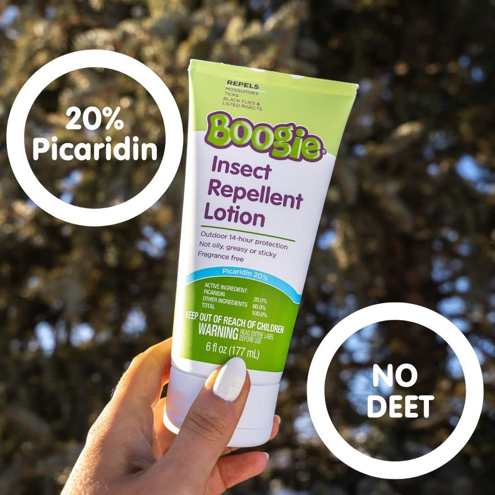 Boogie Insect Repellent Lotion ingredients panel emphasizes 20% Picaridin.