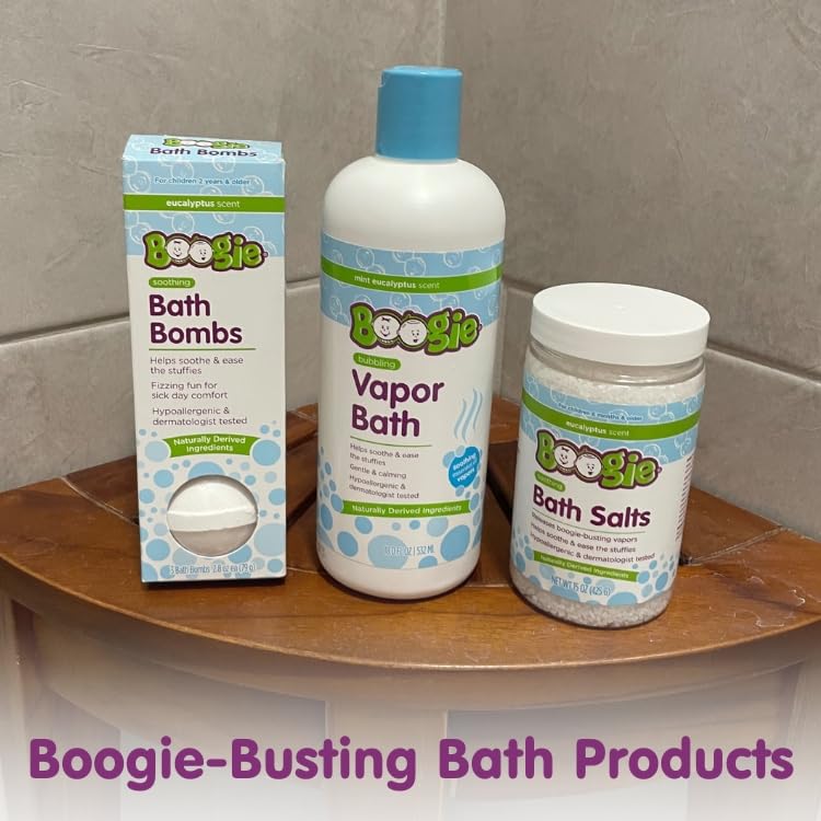 Boogie Kids Botanical Bubble Bath label close-up featuring eucalyptus and peppermint for a gentle scent