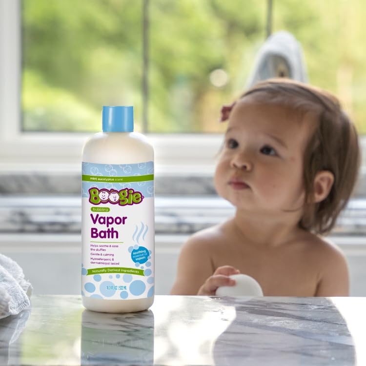 Boogie Kids Botanical Bubble Bath being poured into a tub to create long lasting bubbles