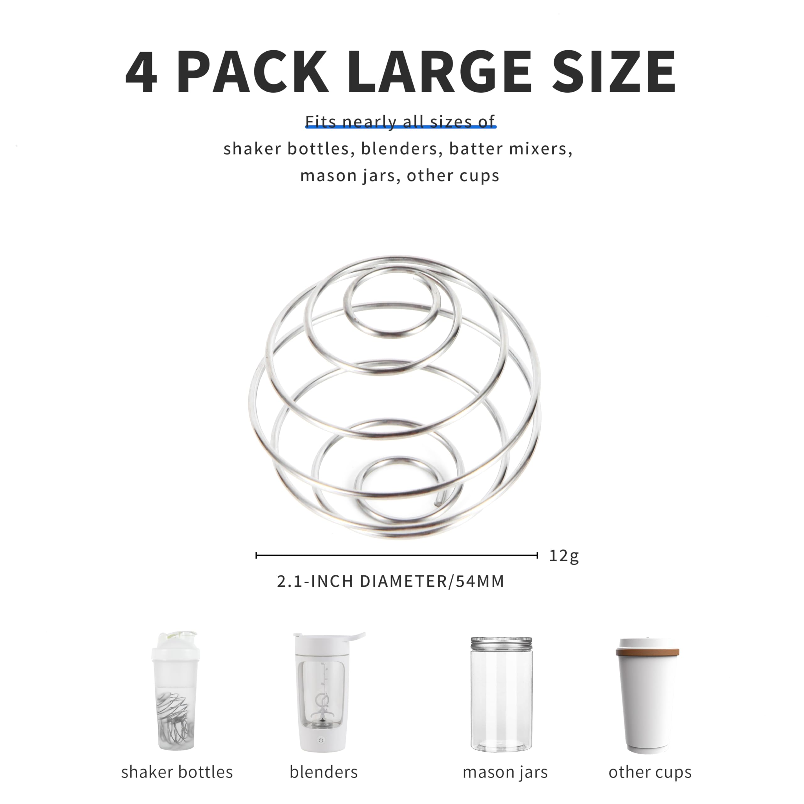 BooMetCheer four-pack 54mm shaker balls beside a shaker bottle for clump-free shakes