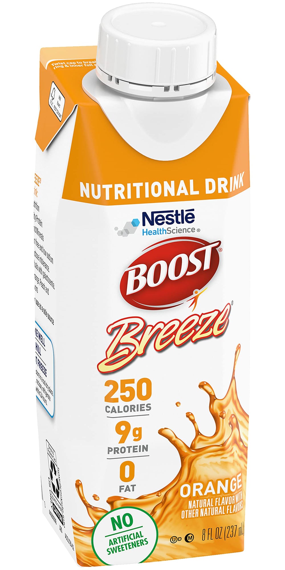 BOOST Breeze ingredients label highlights protein and vitamins.