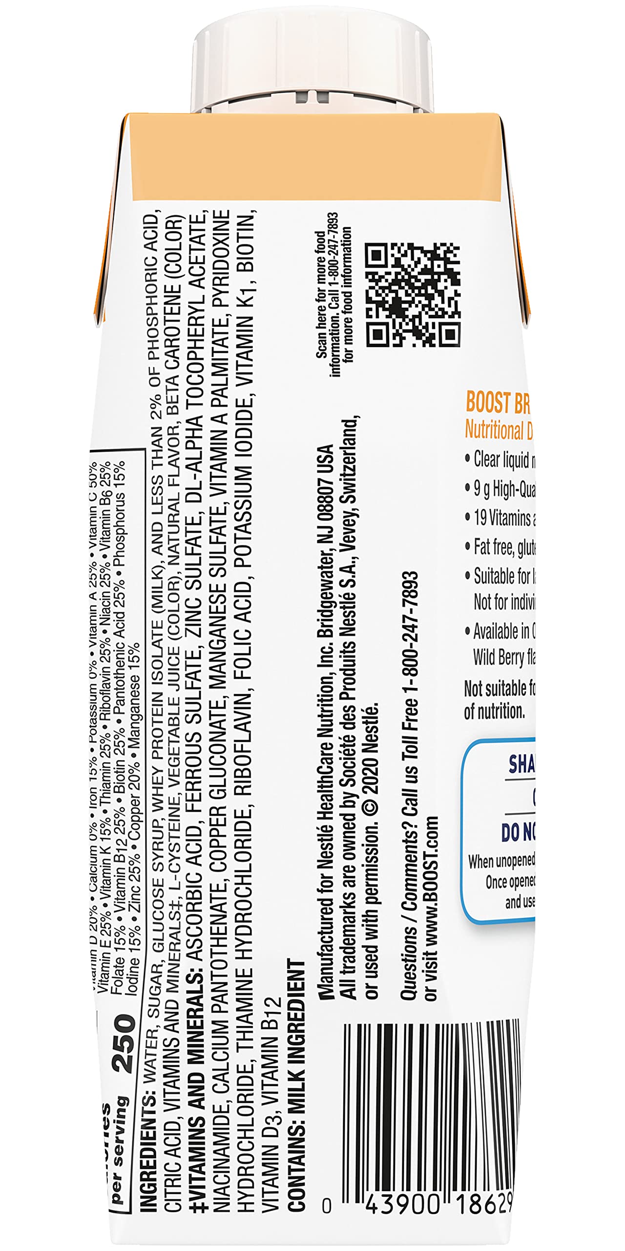 Pouring BOOST Breeze orange drink, a quick protein and energy option.