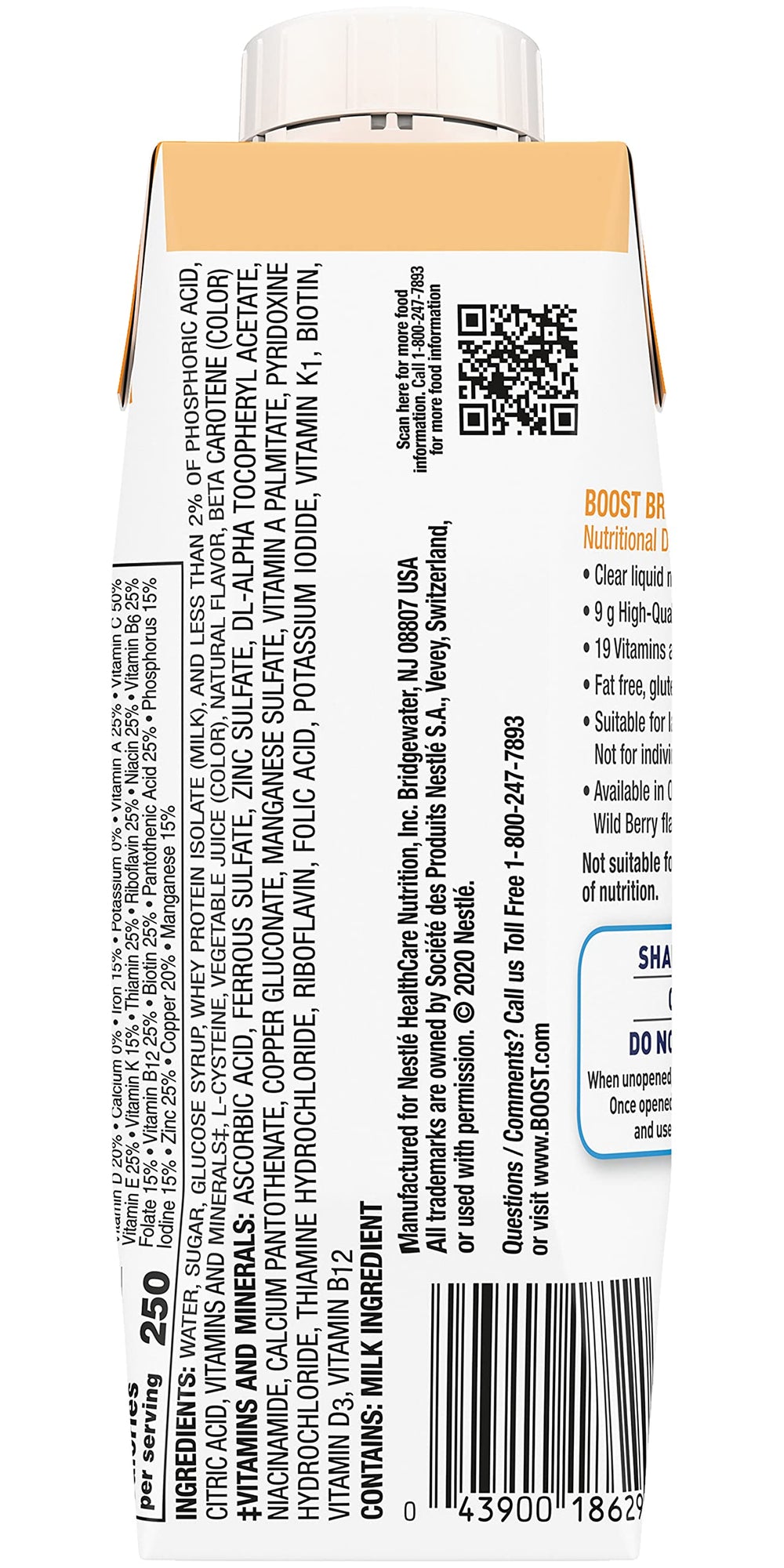 Pouring BOOST Breeze orange drink, a quick protein and energy option.