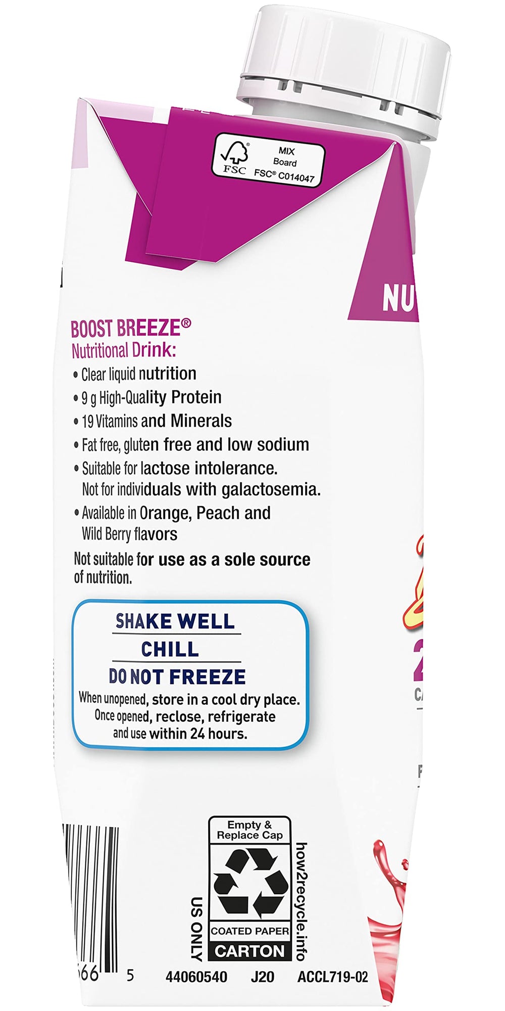BOOST Breeze wild-berry flavor visual conveys vibrant taste and balanced nutrition