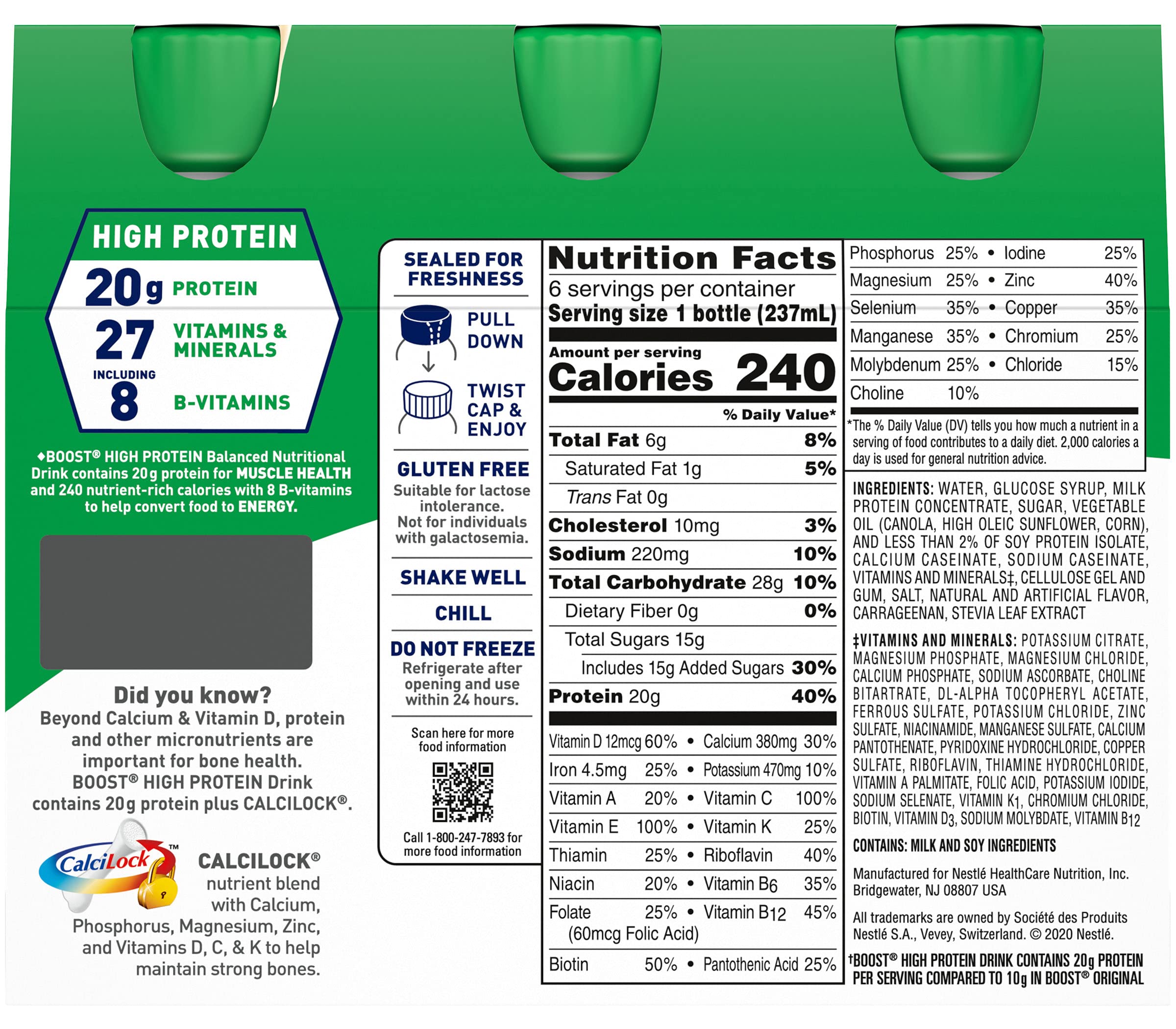 Boost High Protein bottle with spoon suggests convenient snacks or mini-meals.