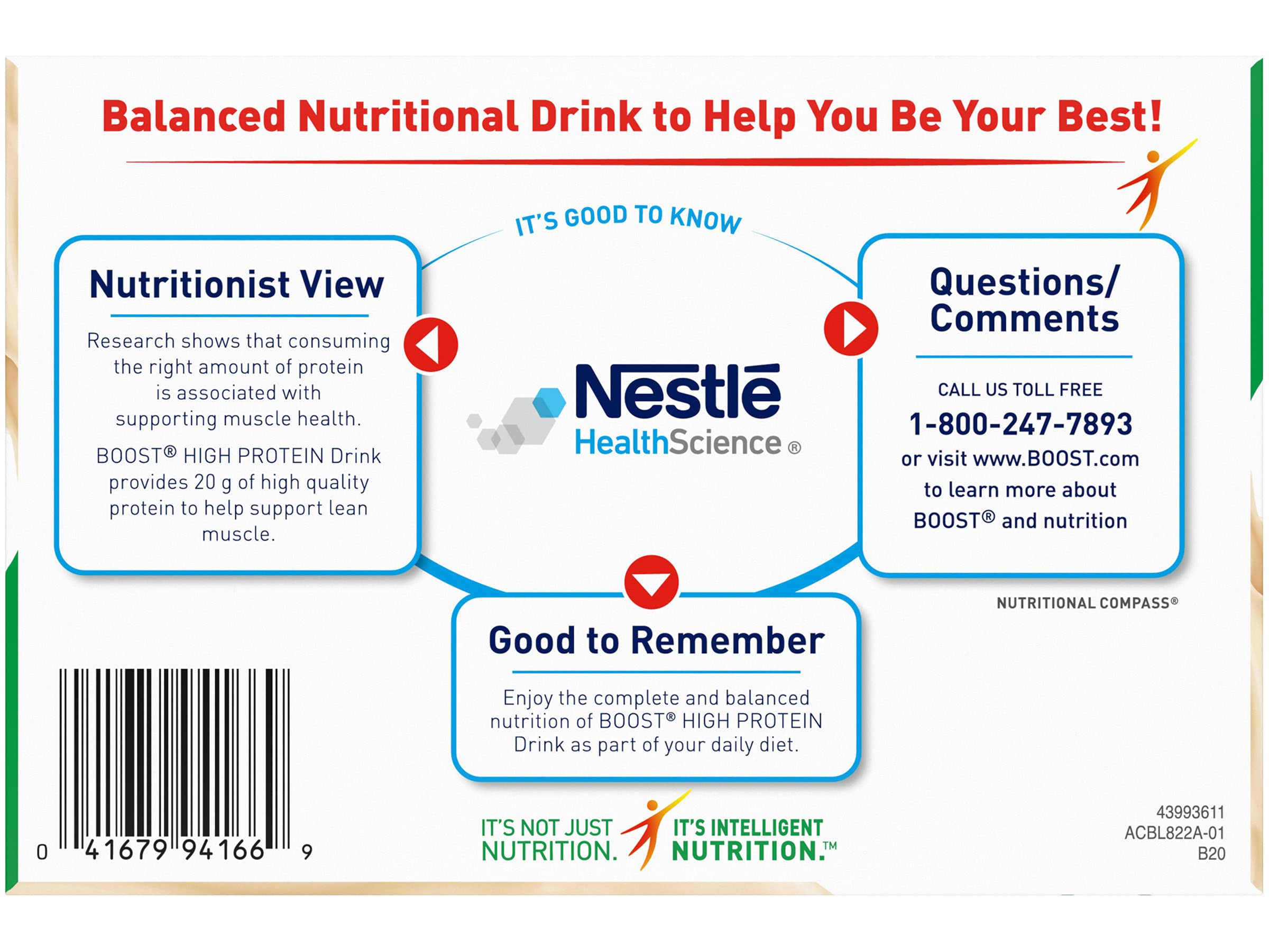 Boost High Protein drink cup on counter highlights 240 calories per serving.