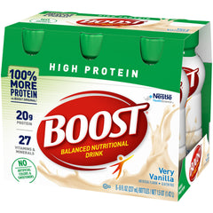 Boost High Protein nutrition panel image emphasizes vitamins and minerals for daily wellness.