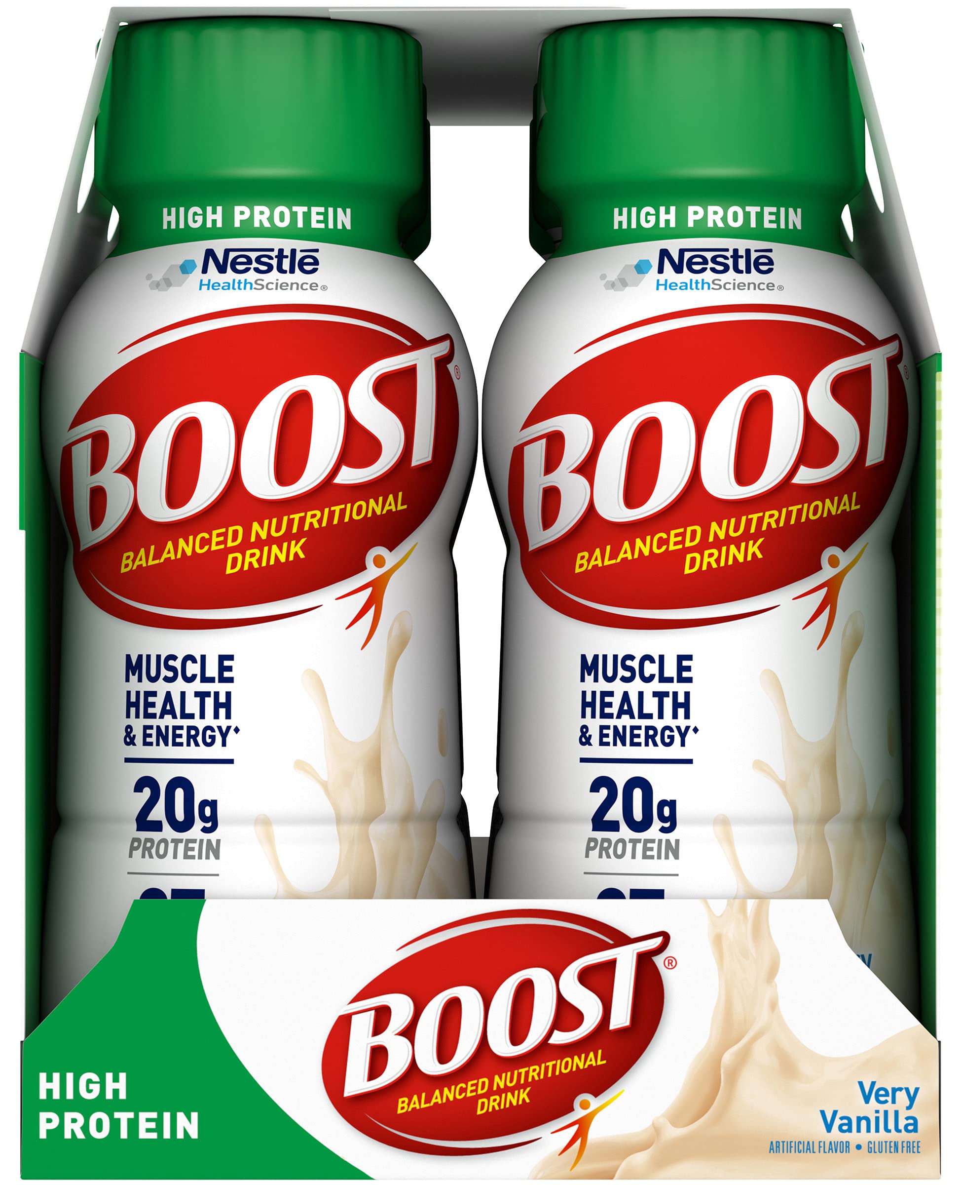 Boost High Protein vanilla shake in shaker showcases versatile flavor option.