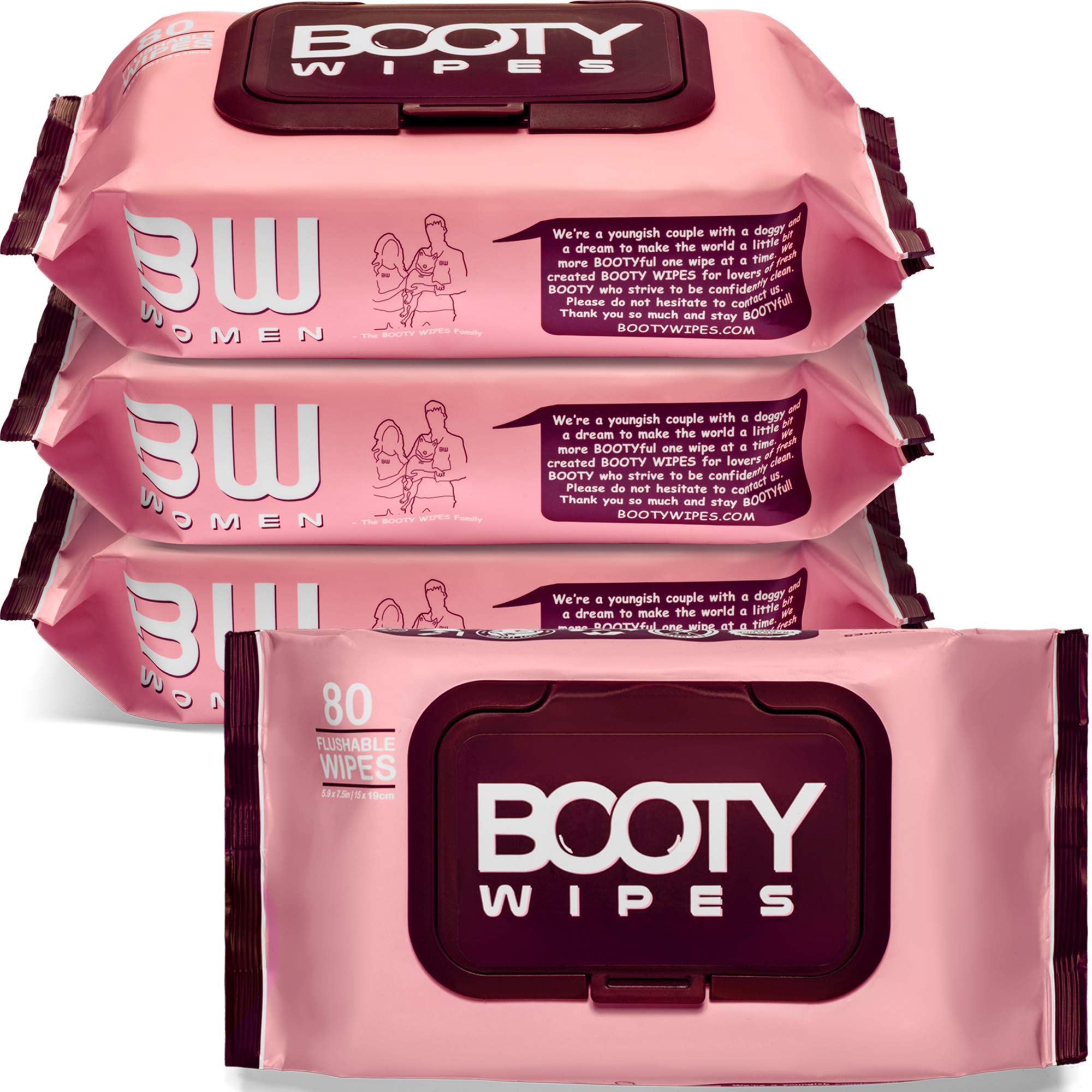 BOOTY WIPES flushable wipes for women, pack-front view for on-the-go freshness.