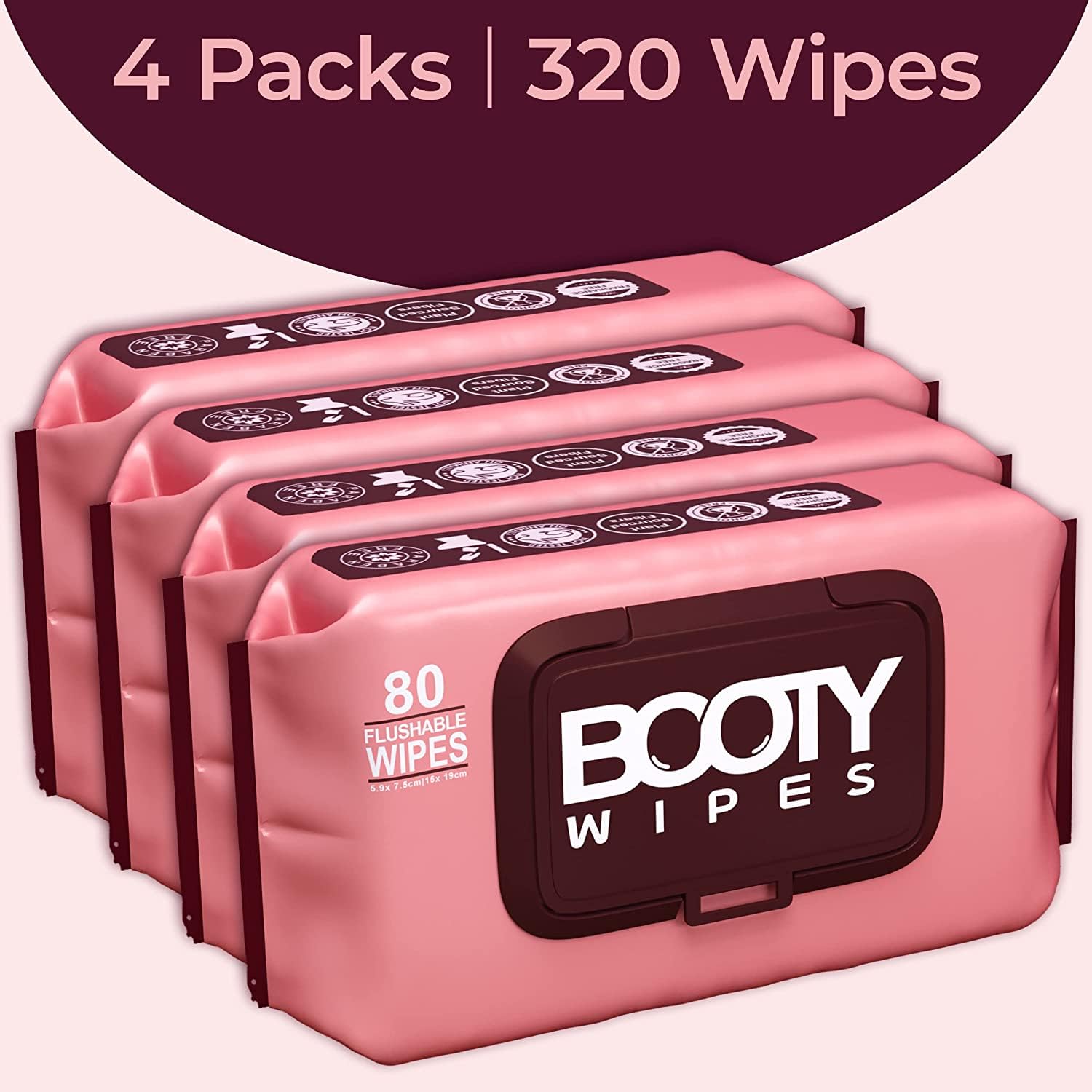 BOOTY WIPES women’s wipes, sheets-closed highlight large 9x7 inch sheets for full coverage.