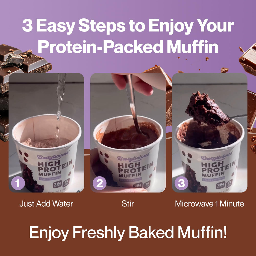 Bootylicious microwave-1-minute-prep showing quick bake for busy mornings.