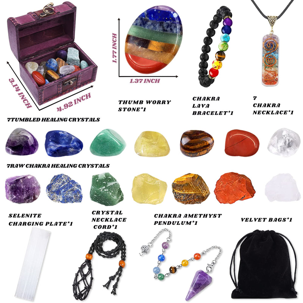 BORAMDO chakra stones, raw and tumbled, arranged for energy balance.
