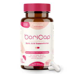 BoriCap bottle front view for trustworthy, USA-made vaginal health support.