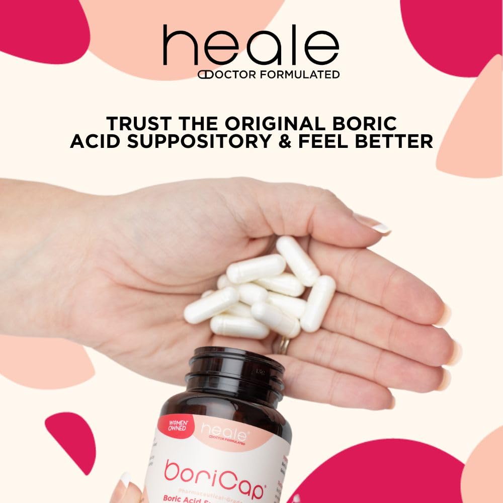 BoriCap capsules in pack highlighting 600 mg boric acid formula for women's health