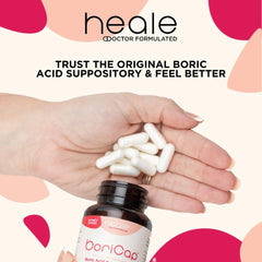 BoriCap capsules in pack highlighting 600 mg boric acid formula for women's health
