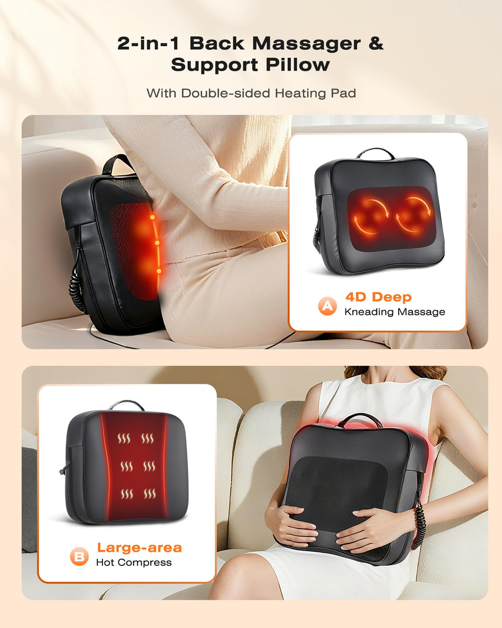 Boriwat 2in1 lower back massager offers kneading and warmth on demand