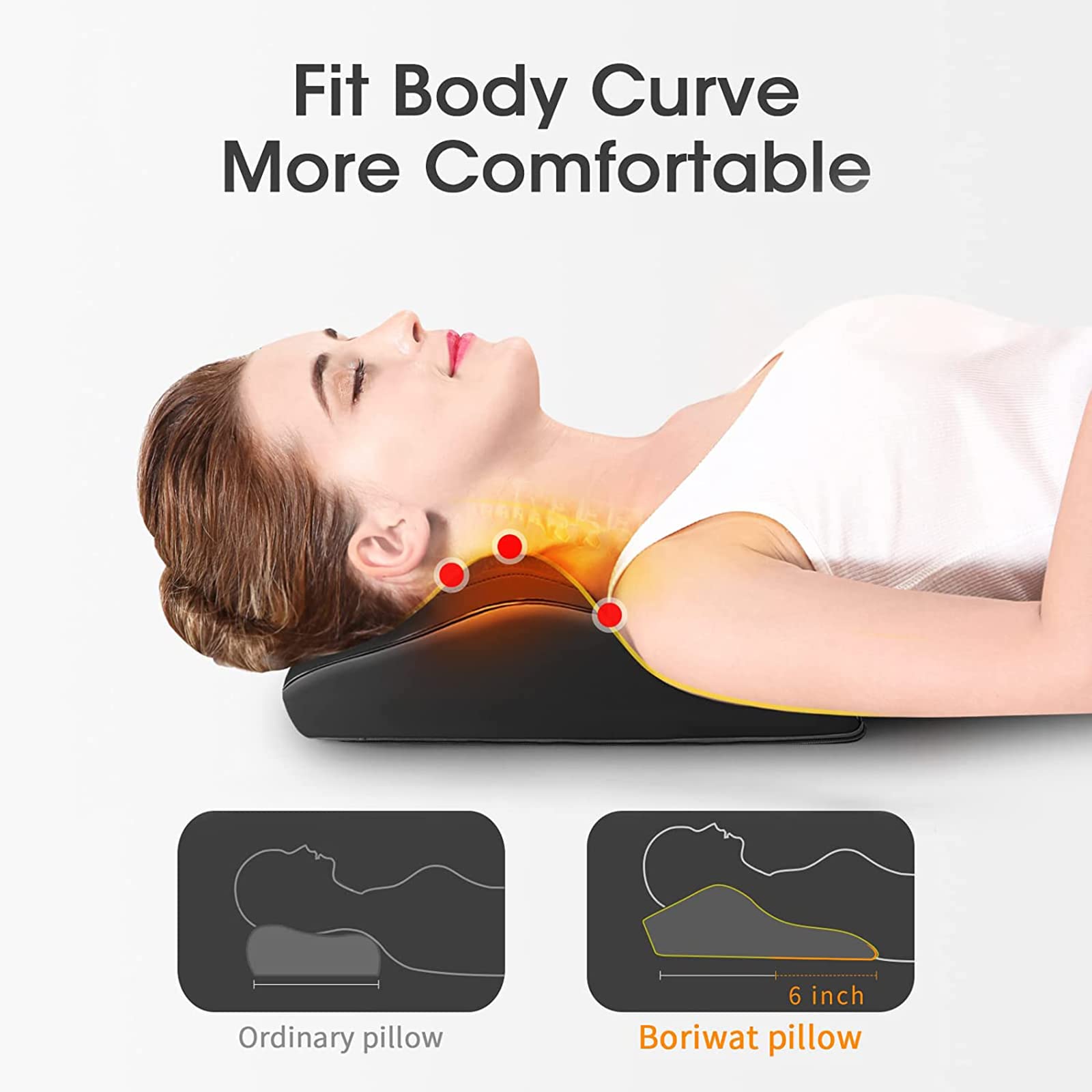 Boriwat massager with heat, side view illustrating compact footprint for home use