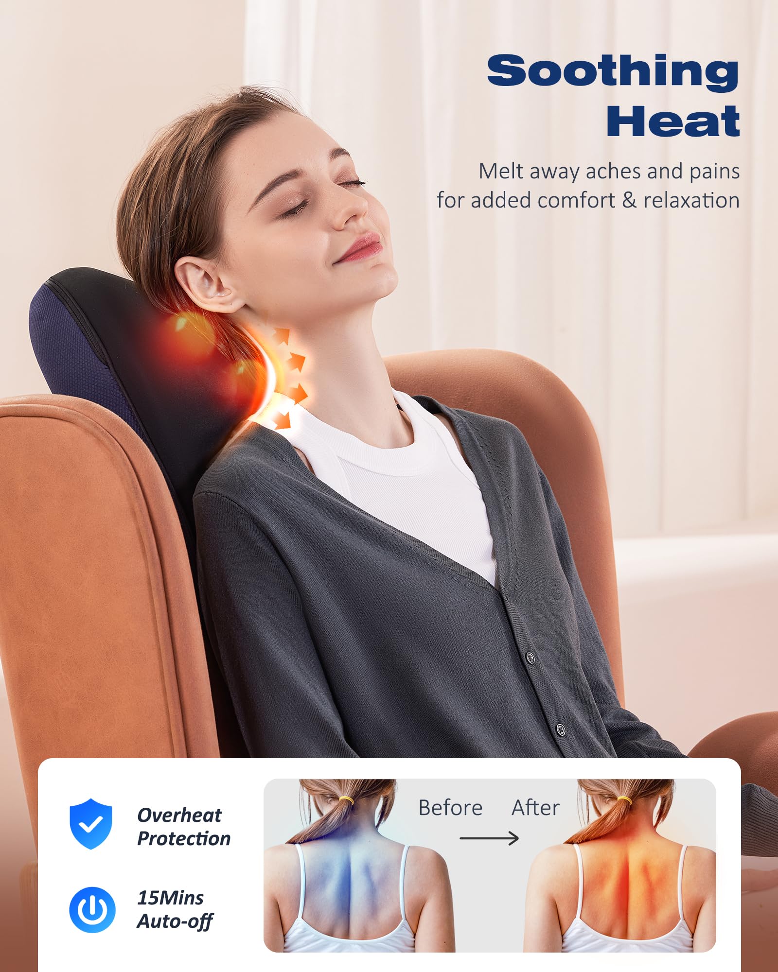 Boriwat deep kneading 3D nodes provide a professional feel for shoulders and back.