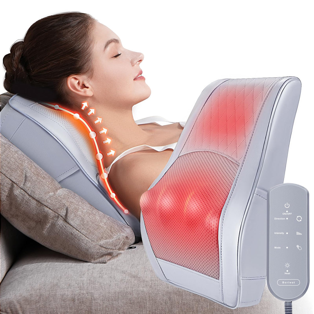 Boriwat neck and shoulder massager pillow contours for neck comfort.