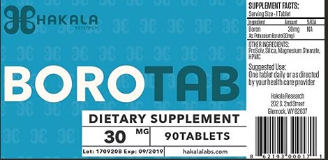 BoroTab 30 mg bottle nutrition facts—clear ingredient listing for informed choices.