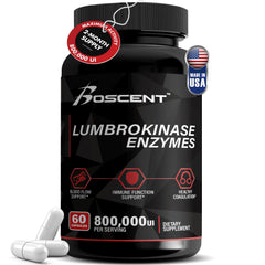 BOSCENT Lumbrokinase 40mg bottle indicating purity and potential circulatory support.