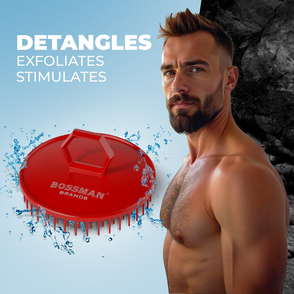 Bossman cerdas firmes exfolian cuero cabelludo y barba con contacto suave.