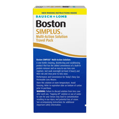 Boston SIMPLUS packaging front highlights multi-action formula for clean lenses.
