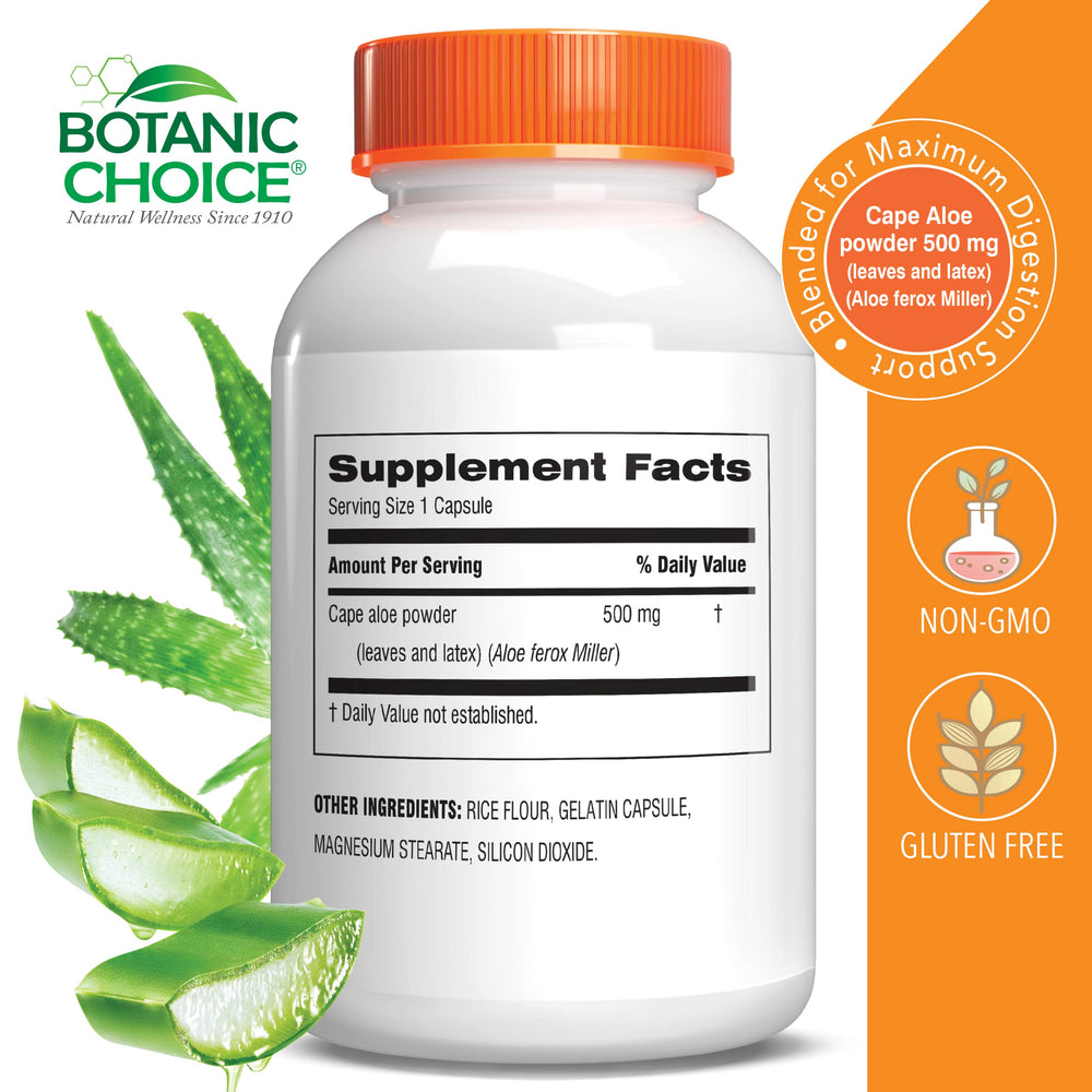 Botanic Choice bottle and label close-up highlighting non-GMO and gluten-free attributes.