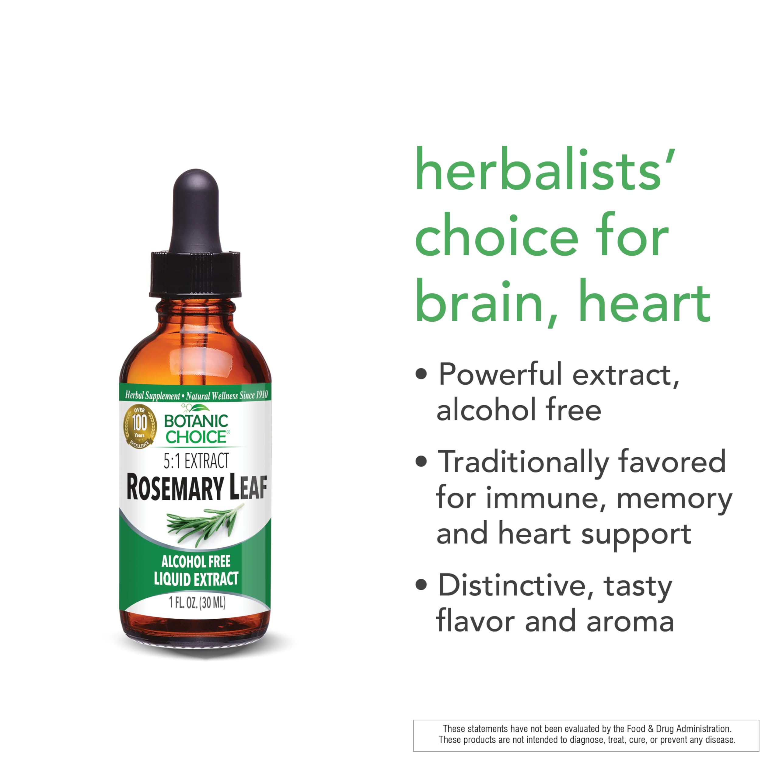Brown glass bottle preserves potency of Botanic Choice Rosemary Liquid Extract