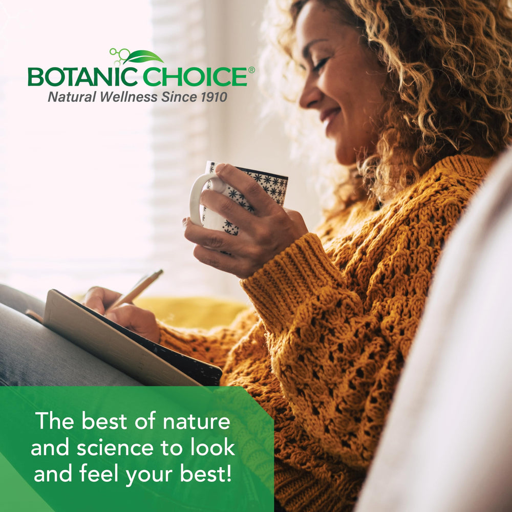 Packaging box shows alcohol-free and gluten-free labeling for Botanic Choice extract