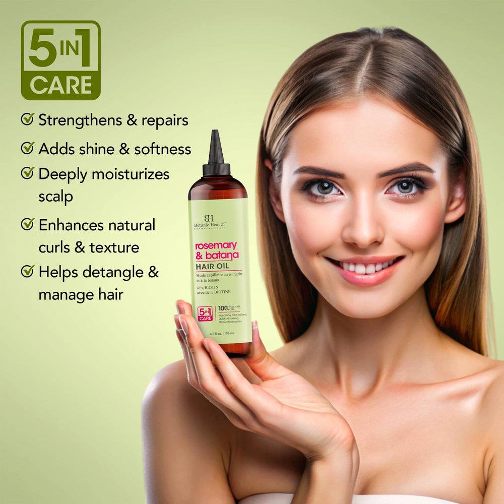 Botanic Hearth frizz-control application scene smooths strands.